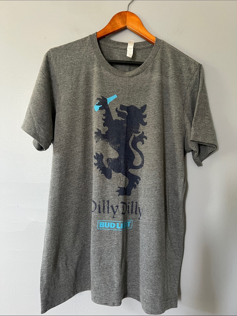 Bella Canvas Gray Short Sleeve Tee with Navy Lion Crest and Teal Accent
